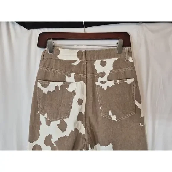 12th Tribe Womens Designer Midland Cow Print Wide Leg Jeans XS - Picture 8 of 8